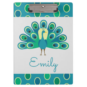 Cute Peacock Personalised Clipboard