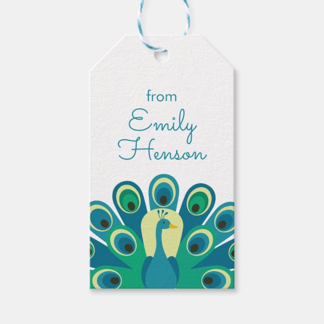 Cute Peacock Personalised Gift Tags (Front)