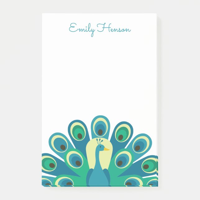 Cute Peacock Personalised Post-it Notepad (Front)