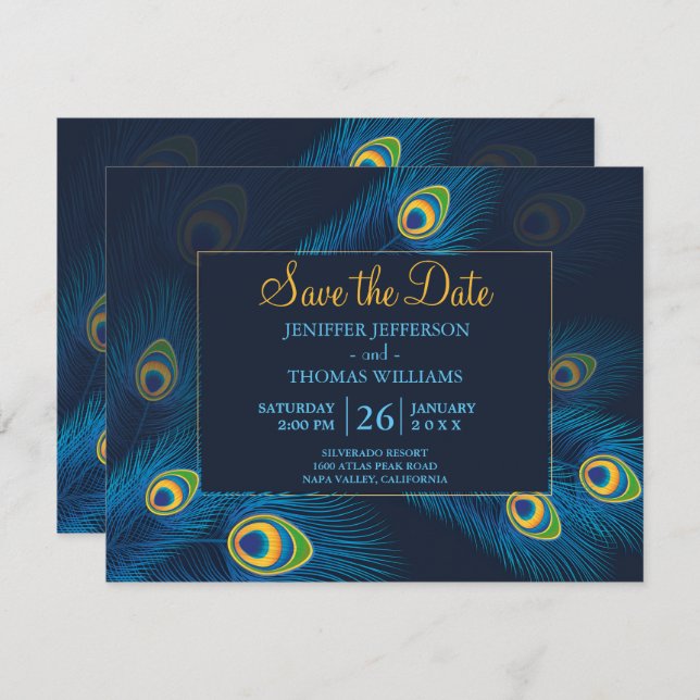 Cute Peacock save the date Announcement (Front/Back)
