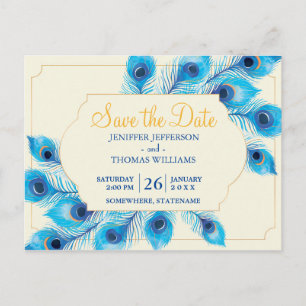Cute Peacock save the date postcard