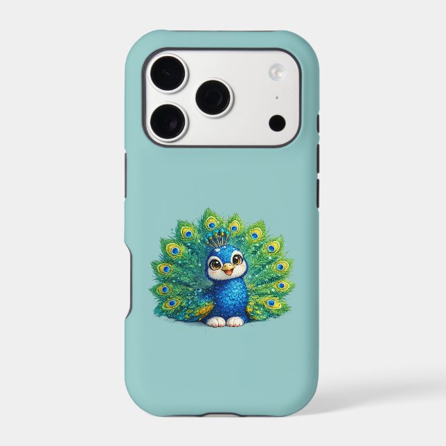 Cute Peacock with Big Eyes Kawaii Bird Design (Back)