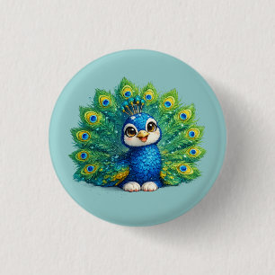 Cute Peacock with Big Eyes Kawaii Bird Design 3 Cm Round Badge