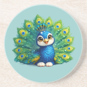 Cute Peacock with Big Eyes Kawaii Bird Design Coaster