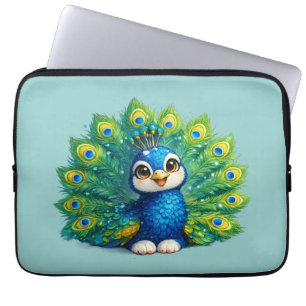 Cute Peacock with Big Eyes Kawaii Bird Design Laptop Sleeve