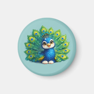 Cute Peacock with Big Eyes Kawaii Bird Design Magnet