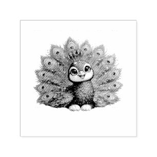 Cute Peacock with Big Eyes Kawaii Bird Design Self-inking Stamp