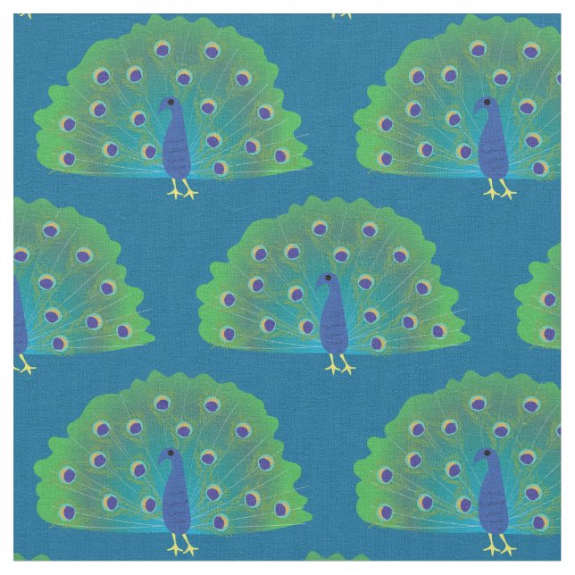 Cute Peacocks Colourful Kids Decor Fabric (Close Up)