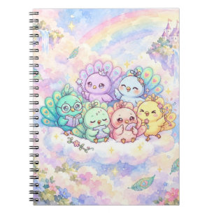 Cute Peacocks Rainbow Spiral Notebook