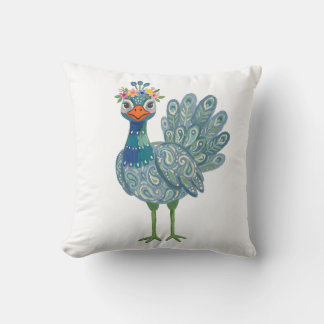 Cute Peahen Floral Throw Pillow