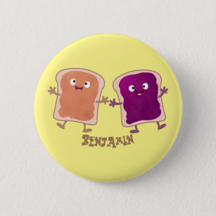 Cute peanut butter and jelly sandwich cartoon 6 cm round badge