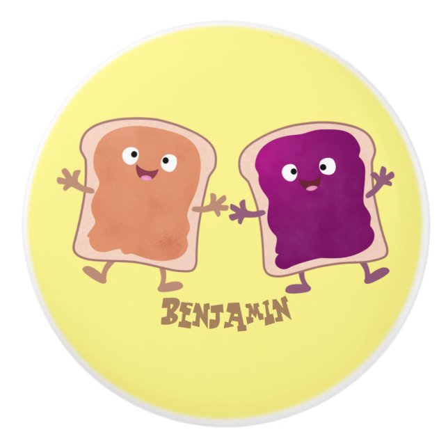 Cute peanut butter and jelly sandwich cartoon ceramic knob (Front)