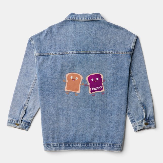 Cute peanut butter and jelly sandwich cartoon denim jacket (Back)