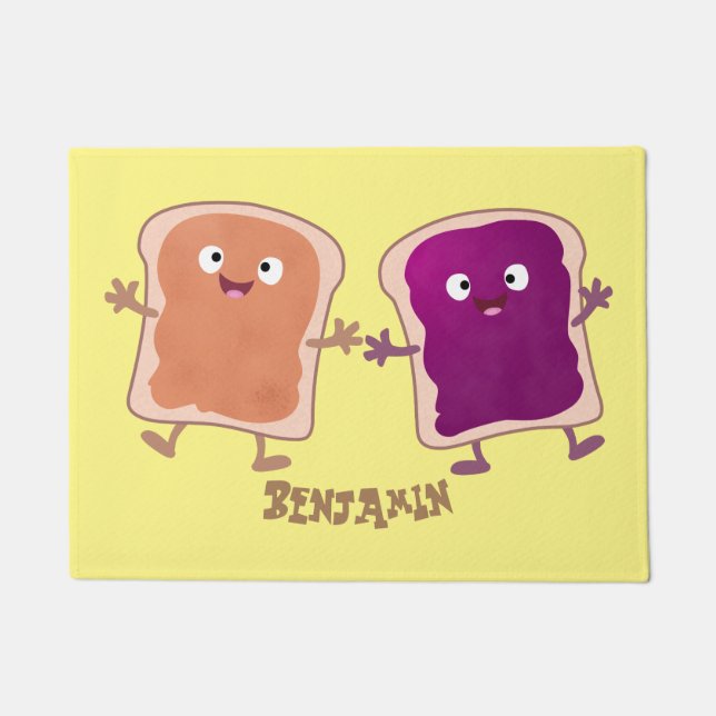 Cute peanut butter and jelly sandwich cartoon doormat (Front)