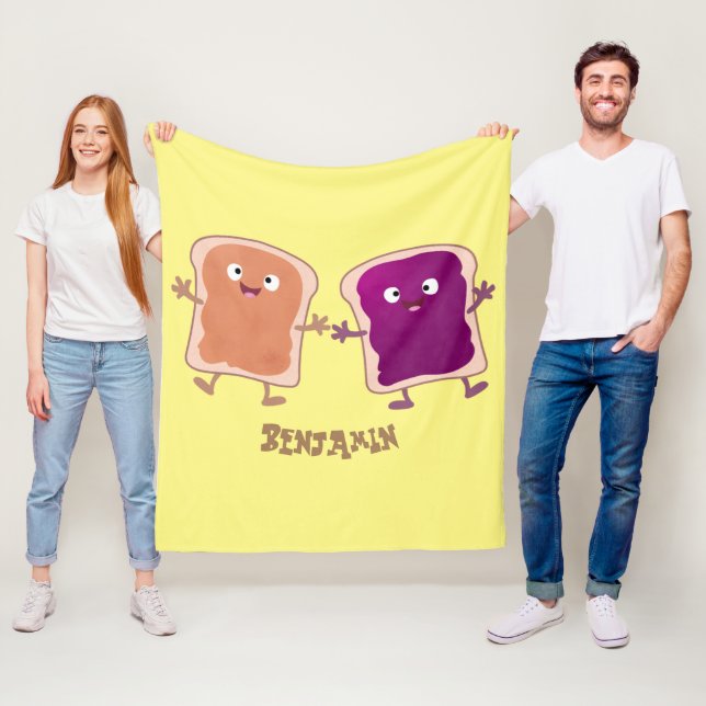 Cute peanut butter and jelly sandwich cartoon fleece blanket (In Situ)