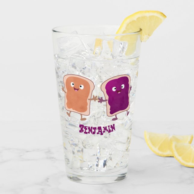 Cute peanut butter and jelly sandwich cartoon glass (Back Ice)