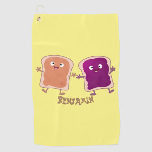 Cute peanut butter and jelly sandwich cartoon golf towel