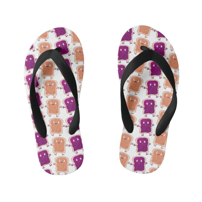 Cute peanut butter and jelly sandwich cartoon  kid's flip flops (Footbed)