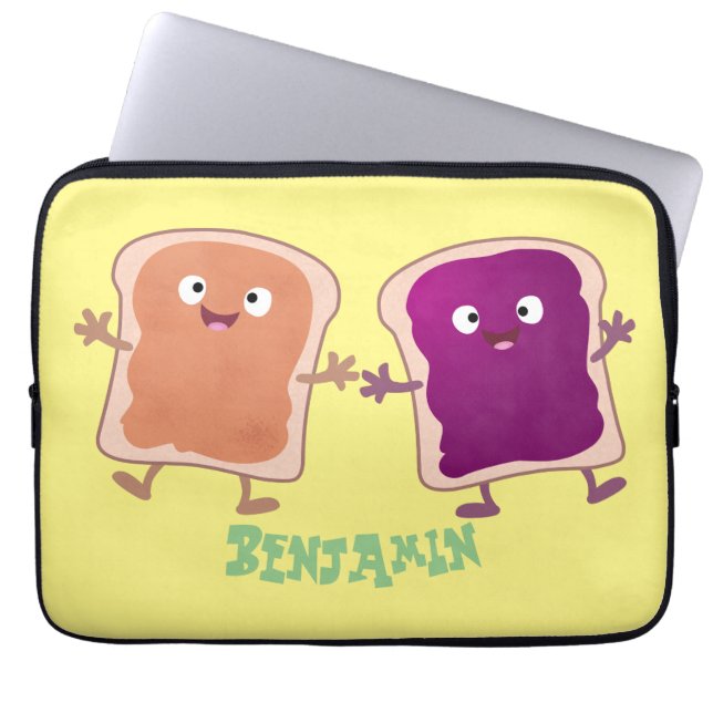 Cute peanut butter and jelly sandwich cartoon laptop sleeve (Front)