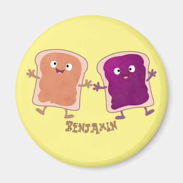 Cute peanut butter and jelly sandwich cartoon magnet (Front)