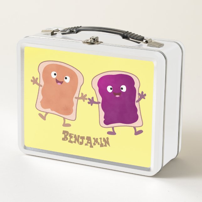Cute peanut butter and jelly sandwich cartoon  metal lunch box (Front)