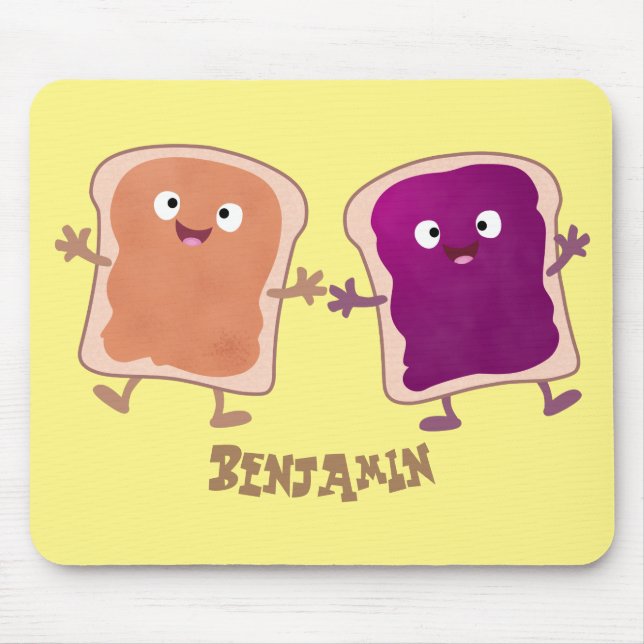 Cute peanut butter and jelly sandwich cartoon mouse mat (Front)