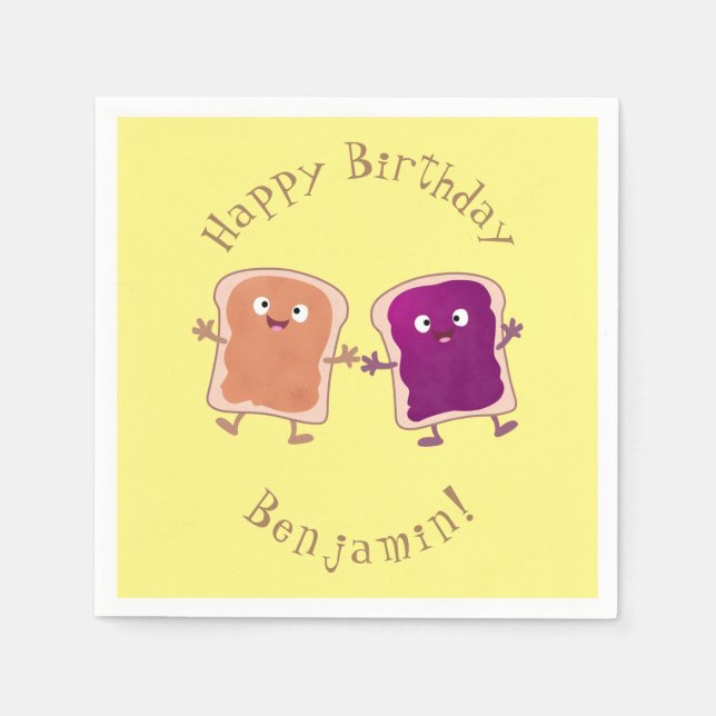 Cute peanut butter and jelly sandwich cartoon napkin (Front)