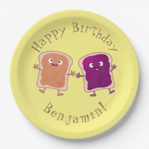 Cute peanut butter and jelly sandwich cartoon paper plate
