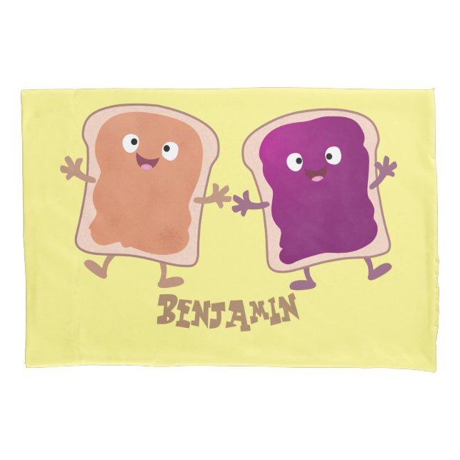 Cute peanut butter and jelly sandwich cartoon pillowcase (Front)