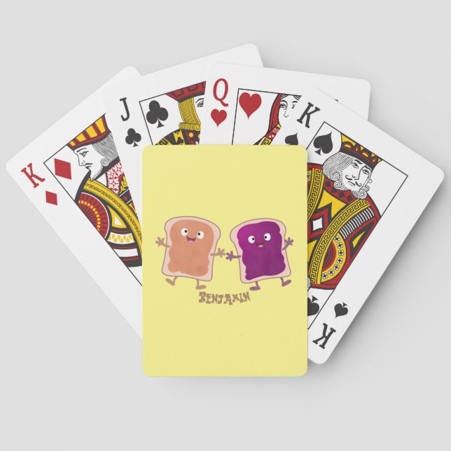 Cute peanut butter and jelly sandwich cartoon  playing cards (Back)