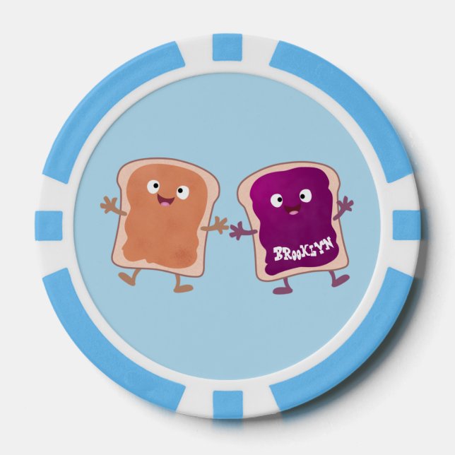 Cute peanut butter and jelly sandwich cartoon poker chips (Front)
