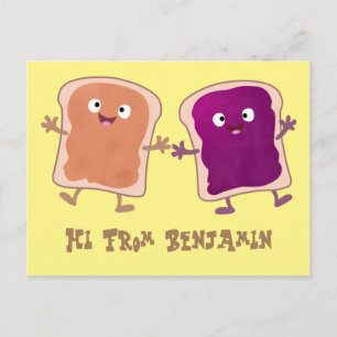 Cute peanut butter and jelly sandwich cartoon postcard