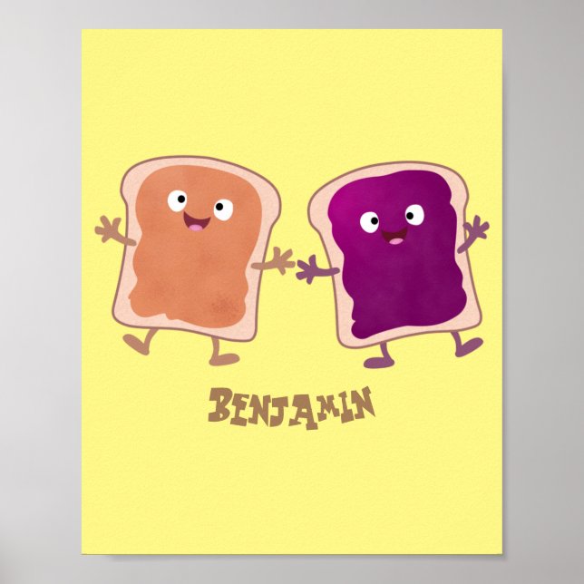 Cute peanut butter and jelly sandwich cartoon  poster (Front)