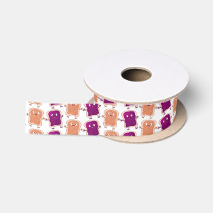 Cute peanut butter and jelly sandwich cartoon satin ribbon