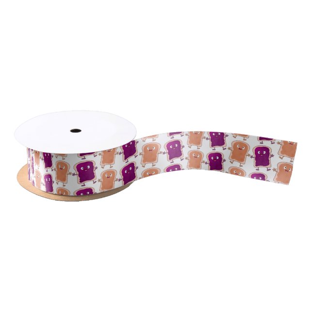 Cute peanut butter and jelly sandwich cartoon satin ribbon (Spool)