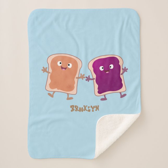 Cute peanut butter and jelly sandwich cartoon sherpa blanket (Front)