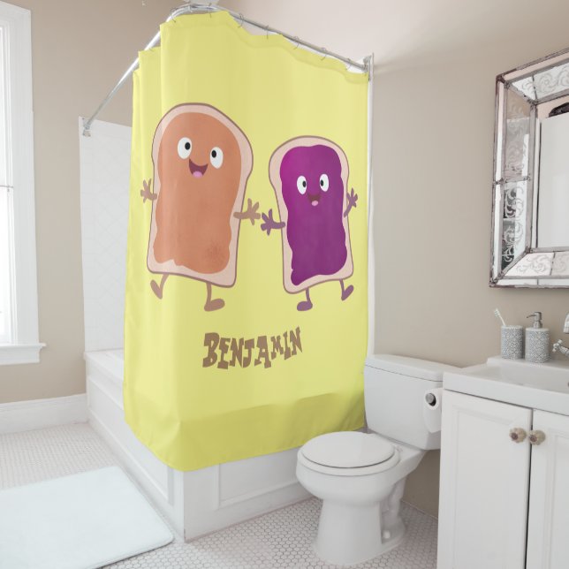 Cute peanut butter and jelly sandwich cartoon shower curtain (In Situ)