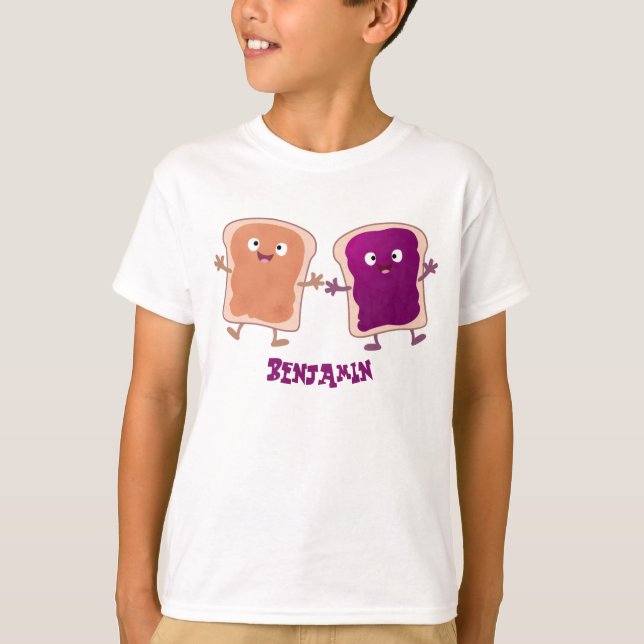 Cute peanut butter and jelly sandwich cartoon  T-Shirt (Front)