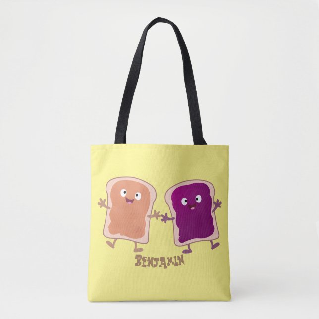 Cute peanut butter and jelly sandwich cartoon  tote bag (Front)