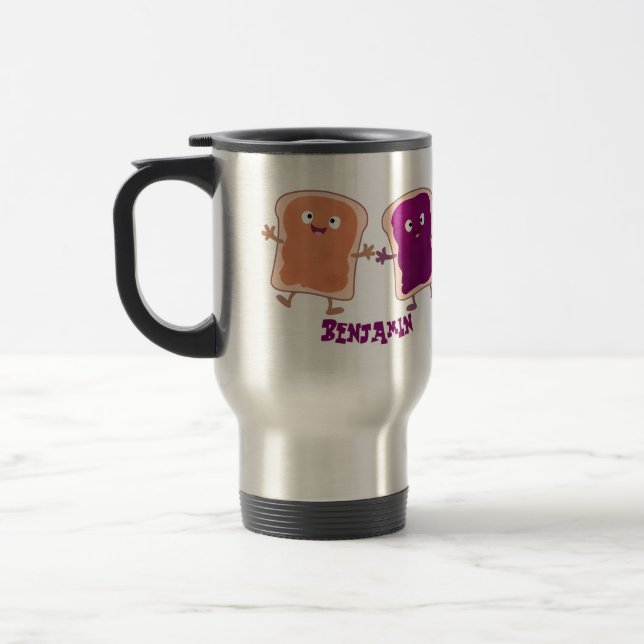 Cute peanut butter and jelly sandwich cartoon  travel mug (Left)