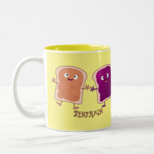Cute peanut butter and jelly sandwich cartoon  Two-Tone coffee mug