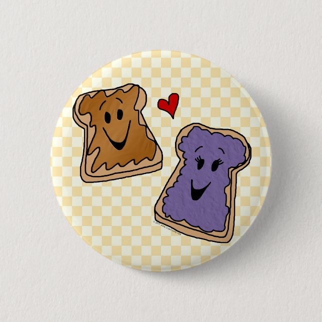 Cute Peanut Butter Heart Jelly Cartoon Buttons (Front)