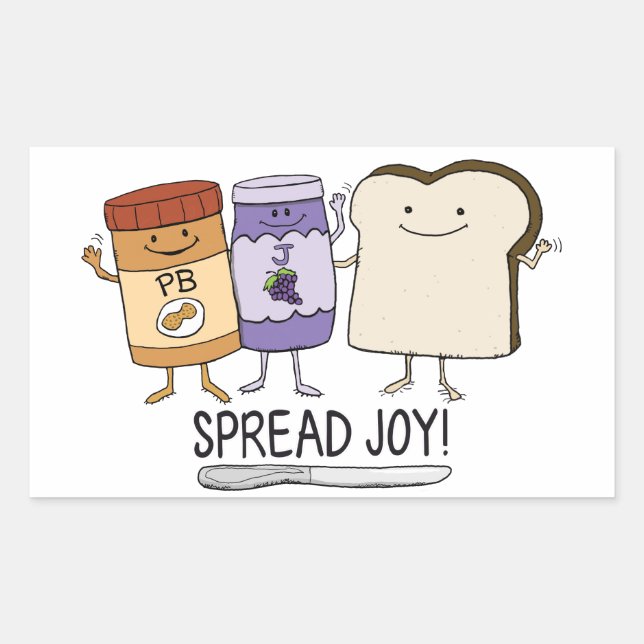 Cute Peanut Butter & Jelly & Bread Spread Joy Rectangular Sticker (Front)