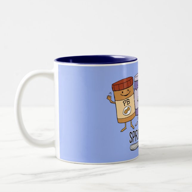 Cute Peanut Butter & Jelly & Bread Spread Joy Two-Tone Coffee Mug (Left)