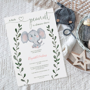 Cute peanut elephant greenery script baby shower invitation