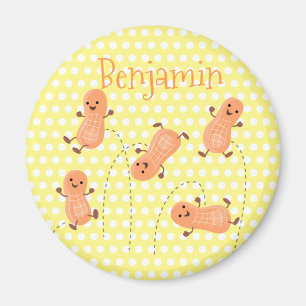 Cute peanuts jumping yellow cartoon illustration magnet