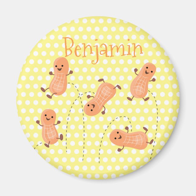 Cute peanuts jumping yellow cartoon illustration magnet (Front)