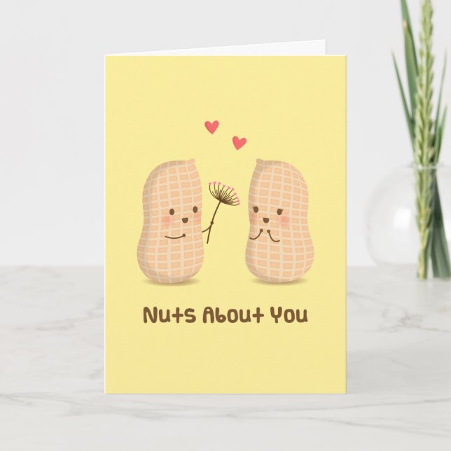 Cute Peanuts Nuts About You Pun Love Humour Card (Front)