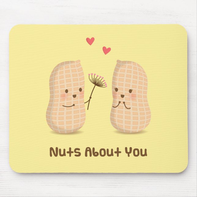 Cute Peanuts Nuts About You Pun Love Humour Mouse Mat (Front)