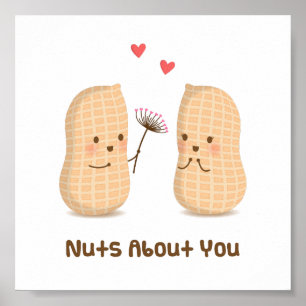 Cute Peanuts Nuts About You Pun Love Humour Poster